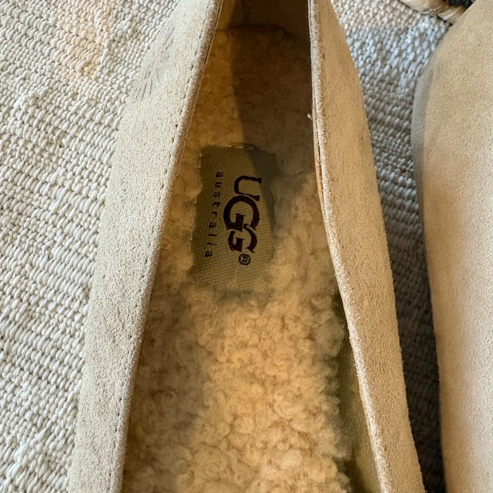 UGG Women's Light Beige Suede Shearling Ballet Flats with Metallic Toe - Picture 3 of 8